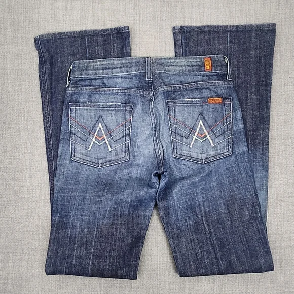 7 For All Mankind A Pocket Low Rise Boot Cut Denim Jeans 27 Long. - Picture 4 of 13